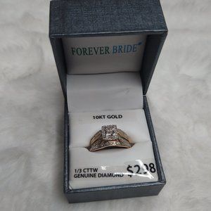 NIB Forever Bride 10K Gold 1/3 CTTW Diamond Engagement Ring Bridal Set Sz 7